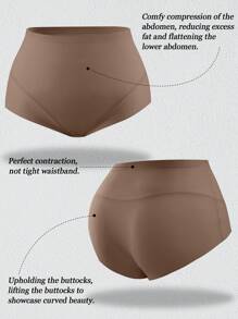 3pcs Women Plus Size Seamless High Waist Shapewear Pants, Waist And Abdomen Shaping, Butt Lifting, Tight Shorts Combo - Multicolor - View 5