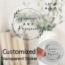 35 pièces Autocollants transparents personnalisés - 6 styles, Couronne florale bohème, Monogramme botanique de mariage, Étiquettes autocollantes personnalisées pour les faveurs de baptême, les décorations de mariage dorées, les cadeaux personnalisés, les décorations personnalisées, les anniversaires, les mariages