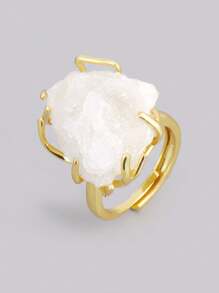 1pc CSJA Druzy Crystal Stone Ring For Women Girl Luxury Gold Color Asymmetric Natural Stone Rainbow Drusy Finger Ring Jewelry Valentine Gift H558