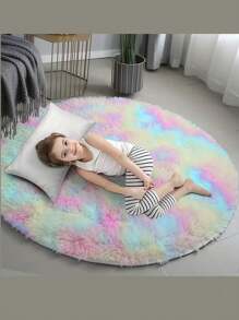 1 件圆形彩虹毛绒地毯，柔软圆形儿童游戏垫，毛绒圆形地毯，适用于卧室、客厅、儿童房、家居装饰 - 彩色 - 查看 8