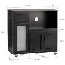 SoBuy FSB78-SCH, Sideboard Microwave Cabinet Kitchen Dining Room Storage Cabinet Cupboard On Wheels, Kitchen Storage Trolley, Black - Black - View 3