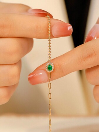 1 件 S925 纯银原创 INS 风格奢华锆石链串珠复古优雅女士手链，适合女性日常佩戴、节日和派对礼物、珠宝