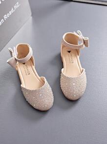 1 Pair Girls Rhinestone Sequin Princess Mary Jane Sandals, Closed Toe Soft Bottom High Heel Dance Shoes With Ankle Strap