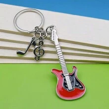 全新白色音符吉他迷你吊坠钥匙扣，创意金属电吉他钥匙圈，独特的个人礼物