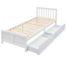 Wooden Bed, Single Bed, Youth Bed, Adult Bed, With Storage Drawers, Pine Structure, White (90x200cm)