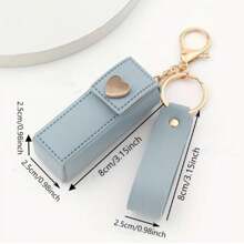 1pc Solid Color PU Lipstick Holder Bag Women's Makeup Keychains,Portable Buckle Lipstick Bags Wallet Keychain Mini Storage Bag For Women Gift Solid Color Lipsticks Protective Cover,Boho Vibes - Multicolor - View 2