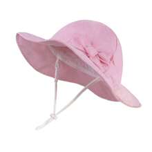 Sombrero de sol con decoración de lazo ajustable, adecuado para niños pequeños, niños, bebés y niñas - Gorro de lavabo ala grande con lazo en color liso - Ver 20