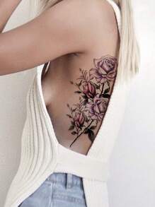 Set de 5 tatuajes temporales realistas en 3D de flores coloridas para el pecho, la pierna, la cintura, que ofrecen una sensación sexy diferente de manera instantánea