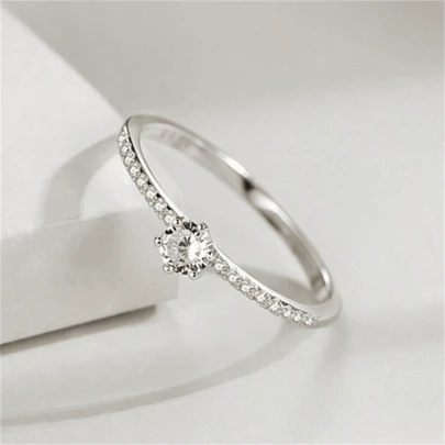 1 st lyxig glänsande Cubic Zirconia enstensförlovningsring, perfekt för bröllops- och festsmycken, idealisk födelsedagspresent, högkvalitativ kopparring