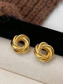 1 对简约别致的编织独特时尚耳环，百搭设计，适合女性休闲或出席各种场合 - 金色 - 查看 3