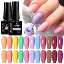 Mtssii Juego de 6 esmaltes de uñas en gel de unicolor de 7 ml, colores primavera-verano, glitter, negro, blanco, rojo, resistente a remojo, UV, semi-permanente, suministros para uñas