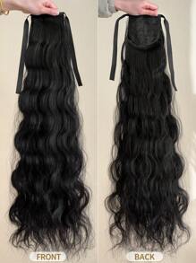 30-Inch Black Wavy Synthetic Fiber Clip-In Hair Extensions, Creates Long Ponytail Look - Black - View 9