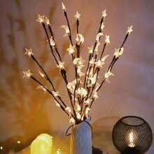 1 pieza 20 LED Luces de decoración con ramas de estrellas y lunas mixtas - Adecuado para boda, festivales y decoración festiva, luz nocturna de estrellas, luces de ramas de estrellas y lunas (Pilas no incluidas)