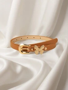 新款女士窄腰休闲腰带，蝴蝶设计，PU 皮革腰带适合牛仔裤、连衣裙、所有季节 - 蝴蝶型 - 查看 9