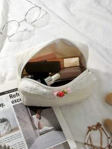 1 szt. Biała kratka pikowana kwiatowa kosmetyczka, modna i swobodna duża pojemność przenośne kosmetyczki z zamkiem błyskawicznym, niezbędne w podróży i na wakacjach kosmetyczki na podpaski higieniczne, wkładki, przewodowe słuchawki, słuchawki douszne, ładowarki, szminki, kosmetyki, perfumy, produkty do pielęgnacji skóry i urody, wystrój domu, dla mamy, kobiet, pielęgniarek, studentów, uczennic, kluczy, prezentów świątecznych