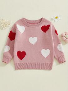 Kids Girls Pullover Sweater Casual Heart Pattern Warm Knitted Long Sleeves Infant Knitwear For Toddler