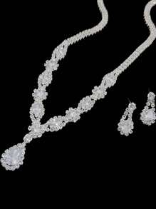 Conjunto de 3 peças de brincos de flores e colar, design casual elegante, conjunto de joias versáteis para mulheres