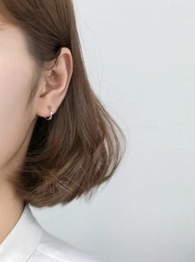 1 Pasang Anting Hoop Pendek Perak S925 dengan Pola Garis Modern dan Desain Lingkaran Mobius untuk Anak Perempuan - Satu-Ukuran - View 3