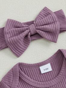 Baby Girl Winter Clothes Newborn Little Sister Going Coming Home Outfit Ruffle Mitten Romper Cute Ribbed Jumpsuit - Màu tím - Xem 5