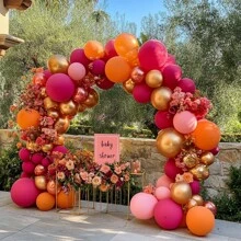 Guirnalda de globos rosa y naranja, kit de arco de globos rellenos doble de color rosa fucsia, naranja, dorado metalizado, rosa pastel, globos de látex de color rosa oscuro magenta para decoración de fiestas de cumpleaños, bodas y otoño - Naranja Quemada - Ver 9