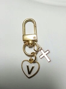 Heart Shaped Pendant Keychain, Letter Bag Charm, Cross Decor, Jesus/God Themed Keyring, Alloy Fashion Charm Keychain With Carabiner, Personalized Letter Keychain, Suitable For Backpack, Wallet, Earphone Case, Ideal Gift For Friends, Family And Couples - White - View 11