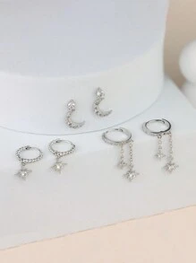 rakol 6pcs Set Elegant Shiny Copper-Tone Cubic Zirconia Star & Moon Earrings Set, Gift For Women - Style 1 - View 5