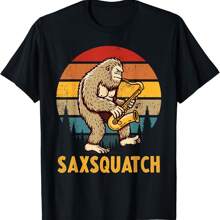 Divertida camiseta de saxofonista Bigfoot con banda de música Saxsquatch - Negro - Ver 1