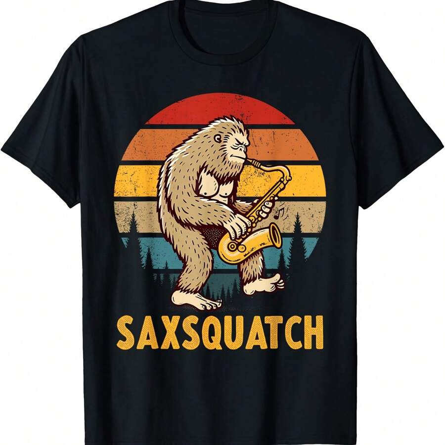 Divertida camiseta de saxofonista Bigfoot con banda de música Saxsquatch - Negro - Ver 1