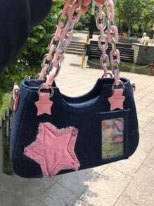 New Fashion Star Shape Acrylic Chain Women's Bag, Versatile And Textured With Color-Blocking Design, Suitable For Casual And Commuting With Shoulder Or Crossbody Style Star Print Women Bag, Stars Hollow Women Bag