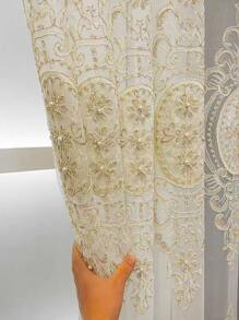 1 Peça Cortina Transparente Bordada e Enfeita com Contas de Estilo Europeu de Alta Qualidade com Furos Perfurados, Design Elegante para Sala de Estar, Quarto, Palácio e Vila
