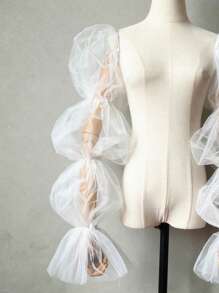 1 chiếc tay áo lưới màu đen có 2 dây thun 4 lớp dành cho cô dâu - màu đen - Xem 2