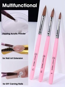3PCS Acrylic Nail Brush Set 6/10/12 Size Acrylic Brushes For Acrylic Powder Application Nail Art Extension And DIY Carving Manicure Nail Art Tools