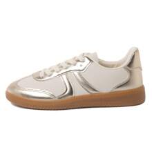 Women's Red Black Leopard Beige Gold Retro German Trainers – Lace-Up Low-Top Casual Sneakers [Size Up Half Size] - 金色 - 查看 3