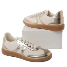 Women's Red Black Leopard Beige Gold Retro German Trainers – Lace-Up Low-Top Casual Sneakers [Size Up Half Size] - 金色 - 查看 5