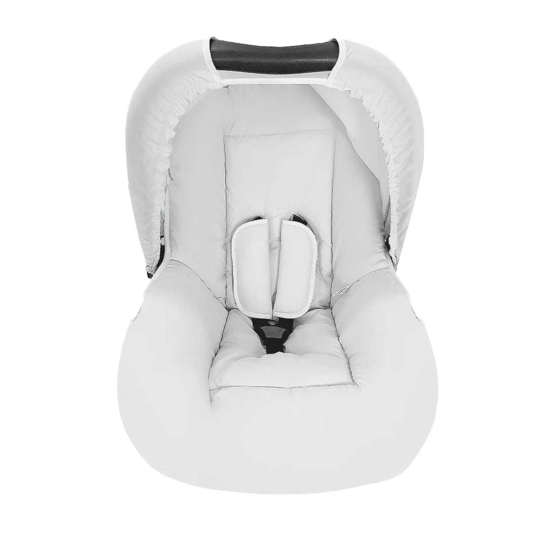 Combo - Baby Car Seat Cover, Sun Protection Hood And Belt Protectors - Various Colors - White - View 1
