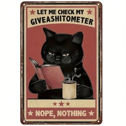 1st Vintage Black Cat & Coffee Metallväggskylt, Humoristisk 'Let Me Check My Giveashitometer' Väggdekor för hemmet, perfekt present till katt- och kaffeälskare,Mångsidig metalldekor med förborrade hål för enkel upphängning, ,Rumsinredning, Heminredning, Köksinredning, Kontorsinredning, Trädgårdsinredning, Utomhusrestaurangsinredning, Utomhusrestaurangsinredning, Utomhusrumsinredning Inredning, Garagedekor, Bardekor