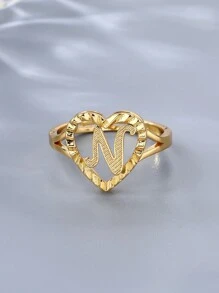 1 chiếc nhẫn rỗng cổ điển khắc 26 chữ cái có thể điều chỉnh, phụ kiện thời trang giản dị cho cặp đôi, thích hợp làm quà tặng dự tiệc/du lịch - Vàng - Xem 16