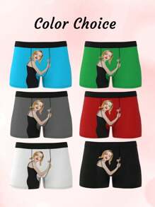 1pc Men's Customized Valentine's Day Boxer Briefs, Personalized Men's Underwear, Customized Boxer Briefs, Husband Customized Boxer Briefs, Funny Expression Customized Boxer Briefs, Valentine's Day Gift, Anniversary Gift, Birthday Gift, Wedding Gift, Gift For Best Friend, Gift For Boyfriend, Gift For Husband - Black - View 7