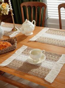 1/4/6 Pcs Bohemian Knitted Beige Patchwork Placemats, Rustic Farmhouse Home Tabletop Decor, Suitable For Home Kitchen Dining Room Table, Dining, Gathering, Party, Buffet, Holiday Celebration, Wedding Decoration - Numbness On Both Sides - View 7