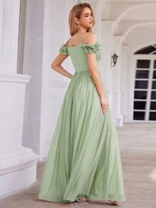 EVER-PRETTY Vestido de dama de honor con hombros descubiertos, diseño sin espalda, color verde salvia, elegante vestido de invitada de boda para la ceremonia nupcial