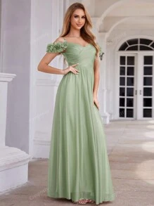 EVER-PRETTY Vestido de dama de honor con hombros descubiertos, diseño sin espalda, color verde salvia, elegante vestido de invitada de boda para la ceremonia nupcial