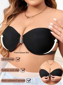 Plus Size Strapless Front-Closure Bra With Criss-Cross Back Design, Underwire, Comfortable Lingerie - Black - View 4