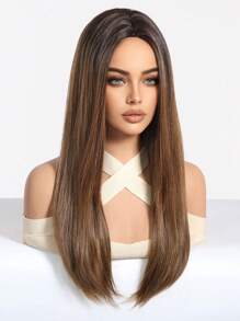 Elegant 22-Inch Mid-Section Brown Long Straight Synthetic Heat-Resistant Fiber Wig Women's Wig Perfect For Holiday Party Everyday Wear - Brown - View 4