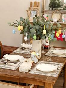 4pcs Easter Placemats 12x18 Inches , Bunny Rabbit Spring Holiday Farmhouse Burlap Buffalo Plaid Indoor Table Mats Decorations For Home,Suitable For Indoor Table Mats, Easter Table Decorations, Holiday Party Decorations - Multicolor - View 3