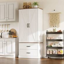 KYBOLT Kitchen Pantry Cabinet With Doors And Shelves, Freestanding Tall Kitchen Cabinet With Microwave Stand, Hutch Cabinet For Kitchen, Living Room, Bathroom, Grey - White - View 4