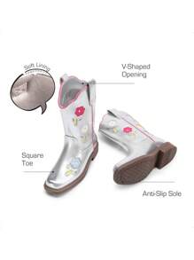 Girls Cowgirl Boots Kids Mid Calf Western Boots Riding Shoes For Toddler/Little Kid/Big Kid - 銀色 - 查看 7