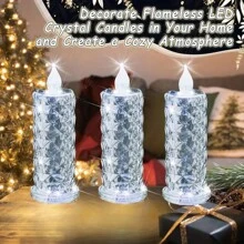 AMILL 3/6pcs Crystal LED Flameless Candles - Realistic Flickering Effect, Button Battery Powered, Durable Plastic Construction, Ideal For Home, Parties, Weddings, Birthdays, Valentine's Day Decorations, No-Smoke Ambiance Lighting - ánh sáng trắng ấm áp - Xem 3