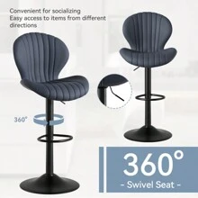 Nalupatio Bar Stools Set Of 2 |Breakfast Bar Stools •Backrest Kitchen Barstools •Bar Chair Fabrics •Modern Adjustable Swivel Gas Lift - Dark Grey - View 4
