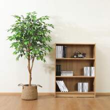 6 Feet Artificial Ficus Tree, Tall Lifelike Greenery With Natural Wood Trunk Living Room, Office Floor And Corner Decor - 5' - 查看 11