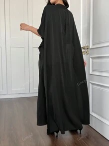 Zwarte taille geplooide capemouw Arabische abaya-jurk voor dames
